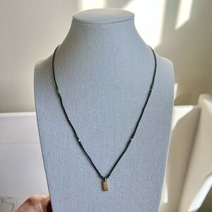 Debbie Fisher seed bead necklace with rectangular pendant
